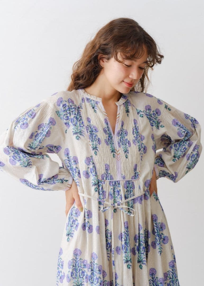 ヌキテパ　コットンジャガードマリーゴールドシャーリングドレス　ワンピース