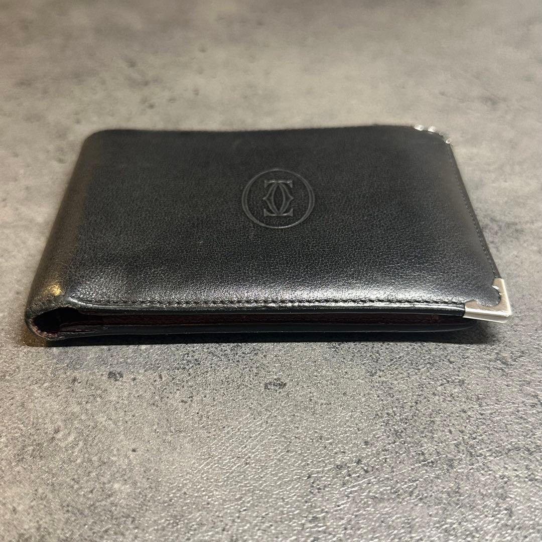 Cartier マストライン　二つ折り財布　コンパクトウォレット　レザー　黒
