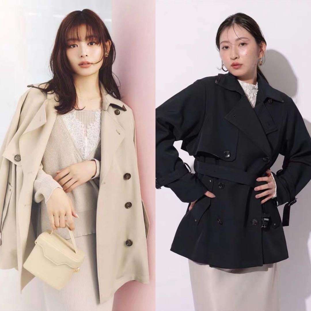 新品 レザー切り替え ミドルトレンチ 紺 MYSTRADA