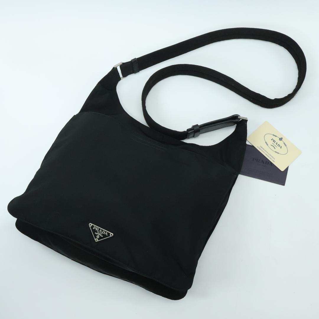 Gカード付 美品 PRADA プラダ ショルダーバッグ NERO 黒 三角ロゴ
