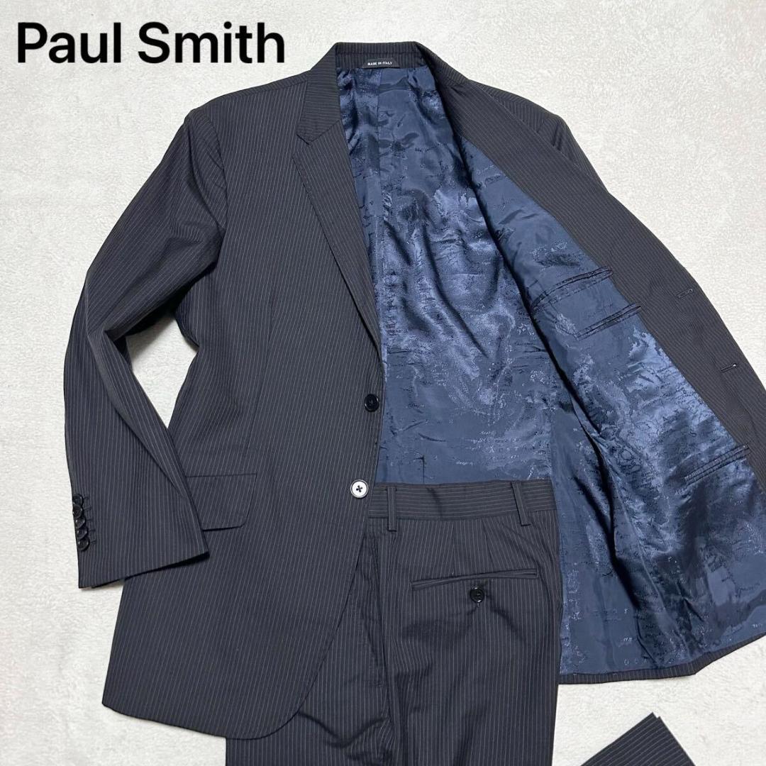 希少XL!美品 ポールスミス 地図柄 伊製 スーツ 袖裏ペイズリー 黒 083