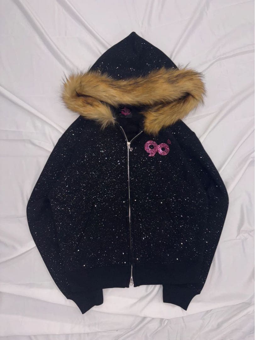 発送前セール90 LogoGlitterFurZip Hoodie