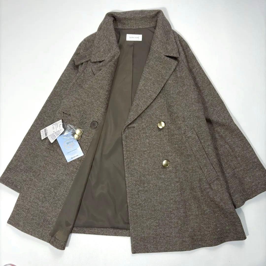 新品タグ付 グローバルワーク カロヤカSTRエリ2WAYコート チンタブ L