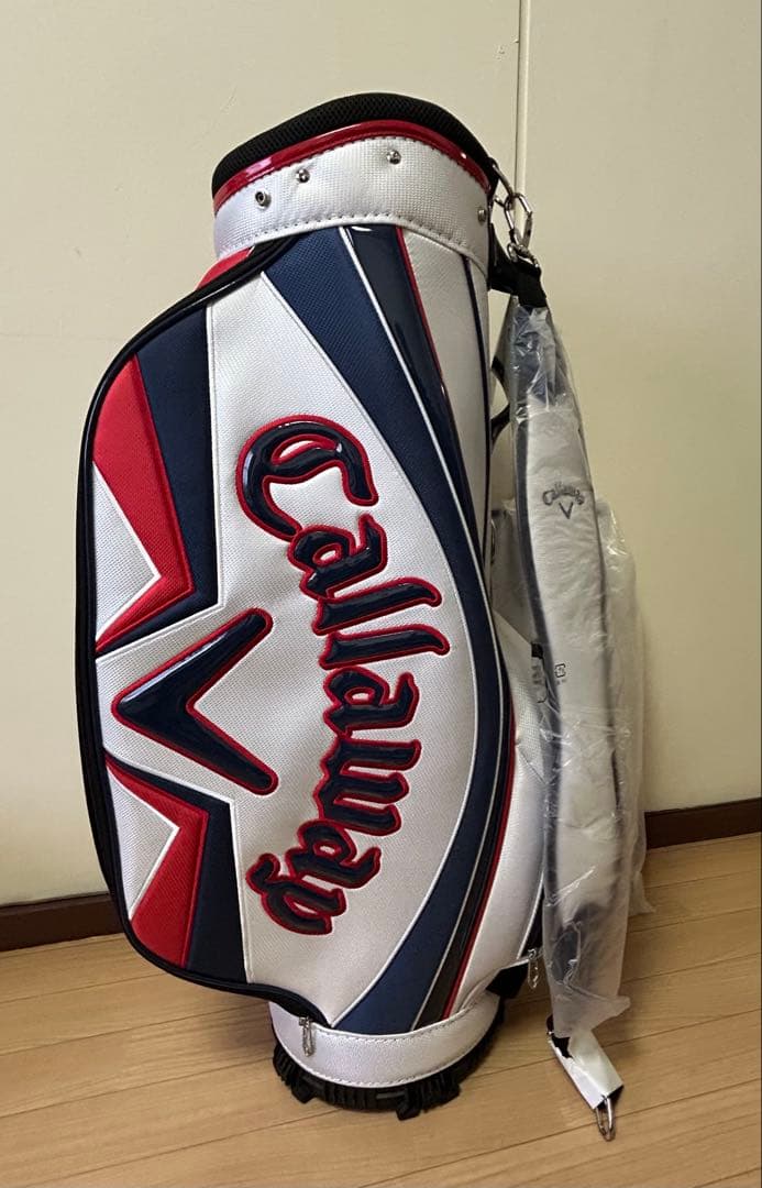 【みゆ】新品未使用Callawayゴルフキャディバッグ白青赤9型2.9kg
