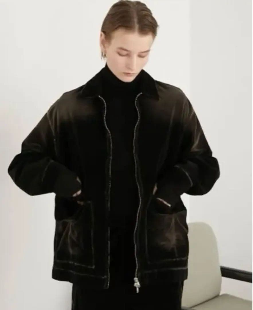 【LA PEAU DE GEM】 ジップアップベロアブルゾン