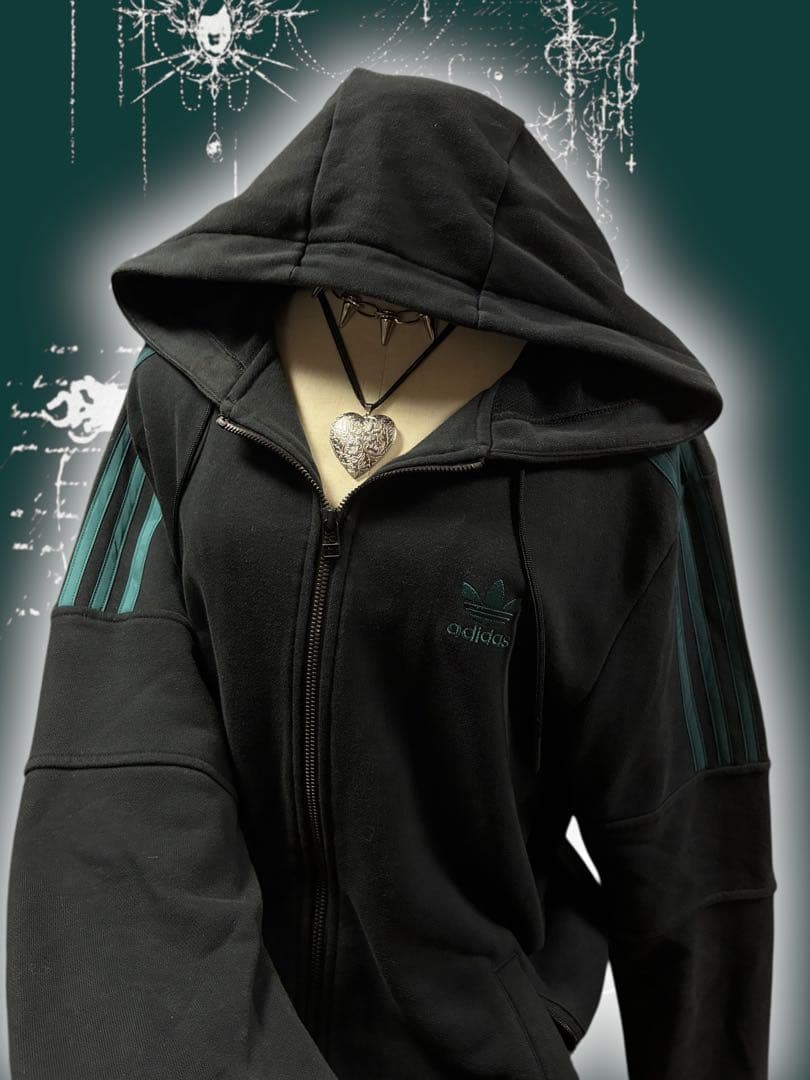 レア✴︎adidasトレフォイル刺繍Wジップ　ターコイズy2kグランジ平成ギャル