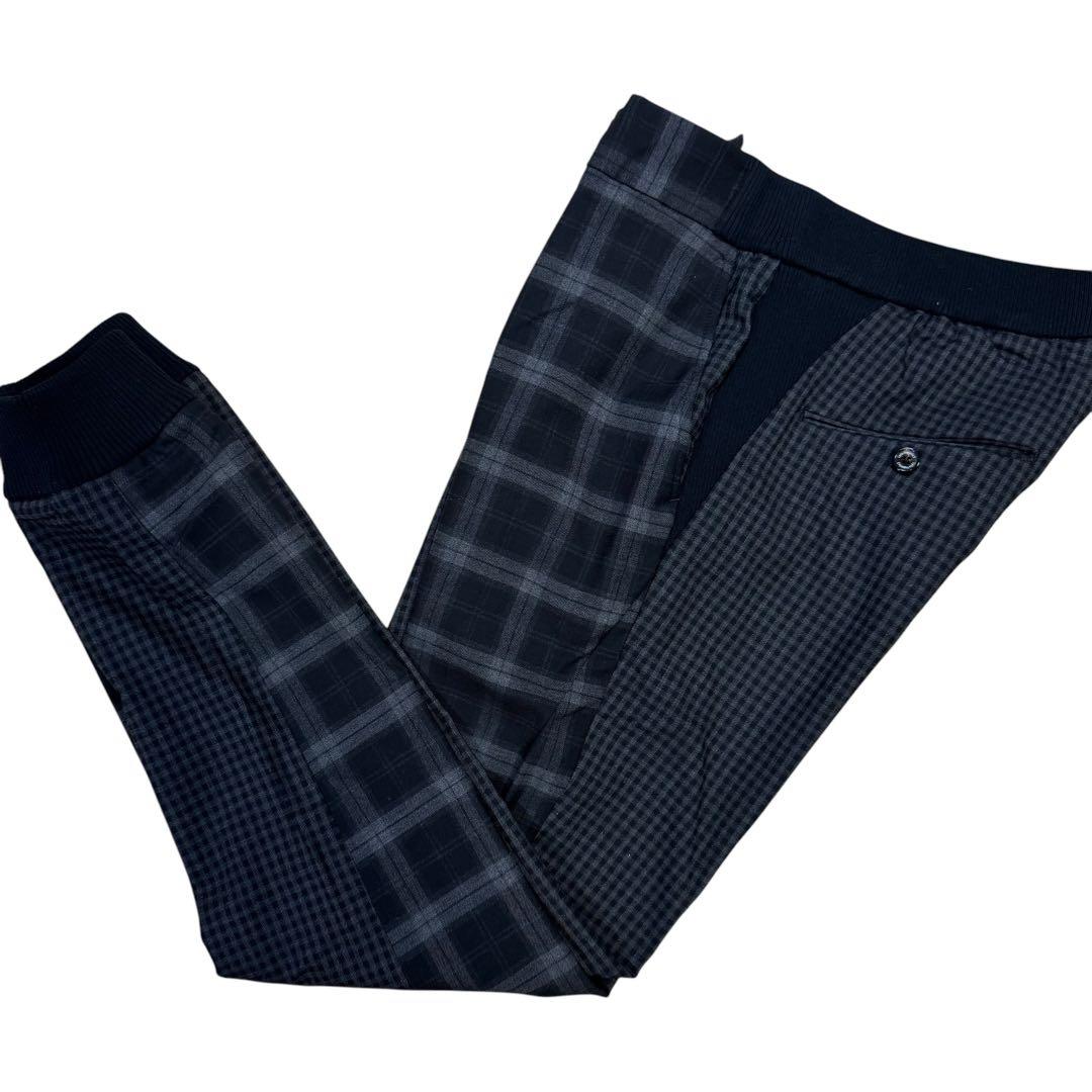 【美品】1piu1uguale3/クレイジーチェックリブパンツ/グレー系3
