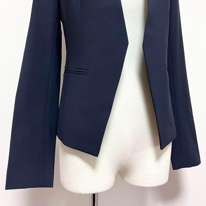 送料無料 美品 セオリー スーツ オフィス ノーカラー ジャケット ネイビー