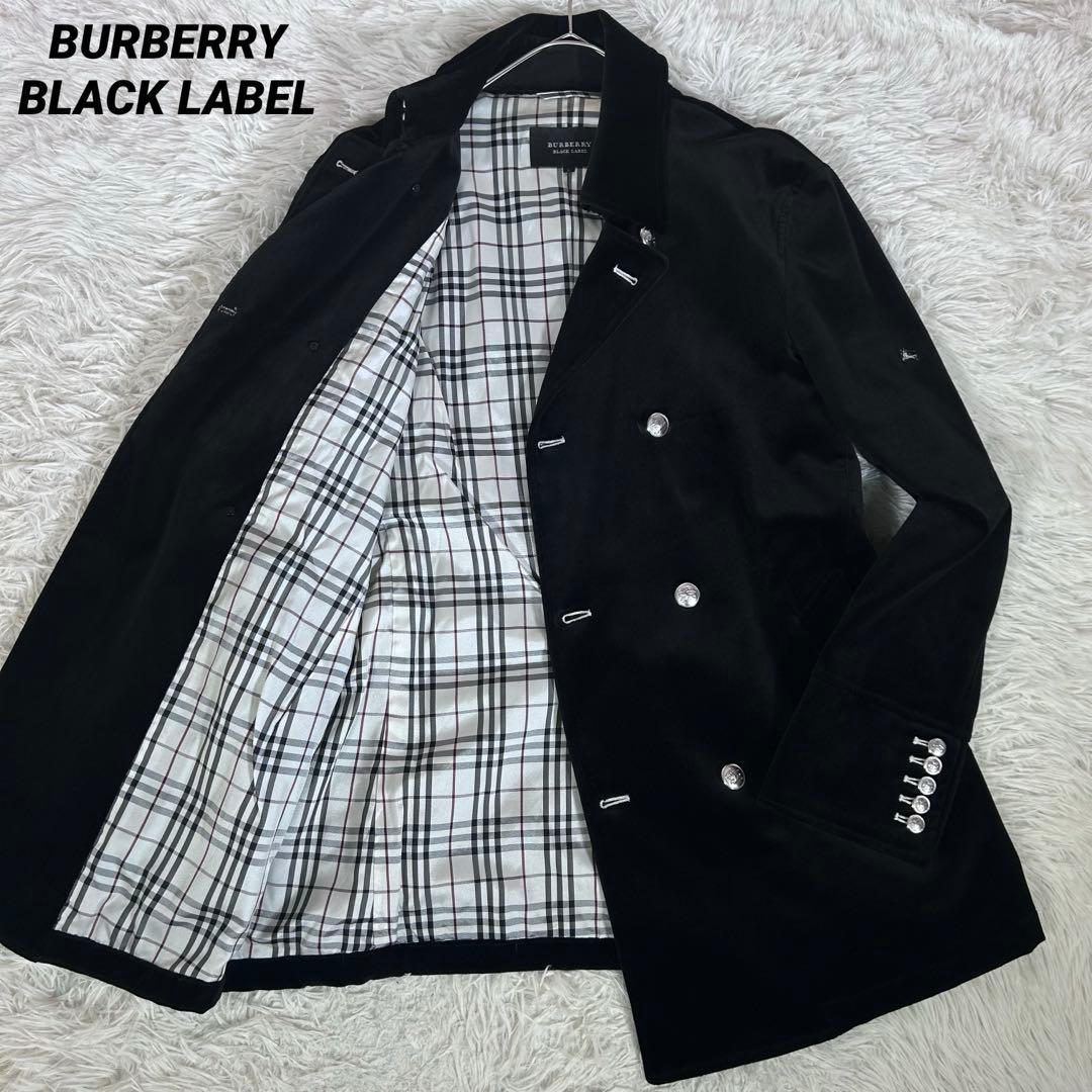 【美品】バーバリーブラックレーベル ベロア ピーコート ナポレオン 銀ボタン