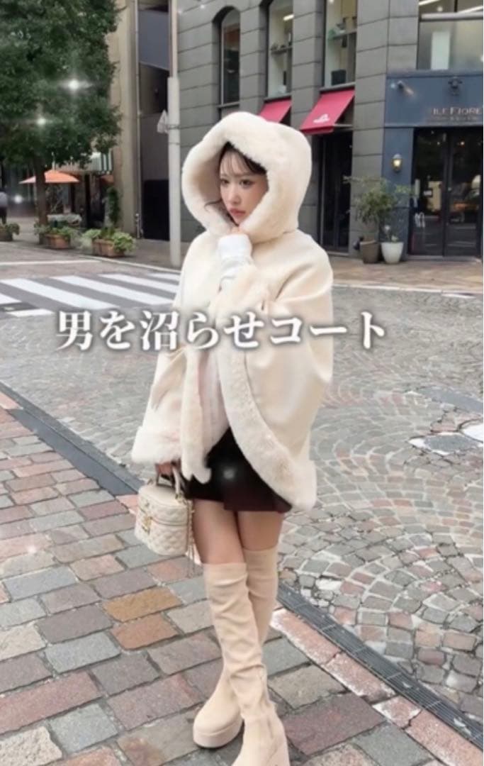 cherimi シェリミー フードファーリボンポンチョ