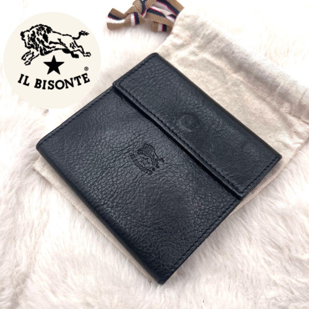 美品✨IL BISONTE 本革 折り財布 ブラック 巾着付