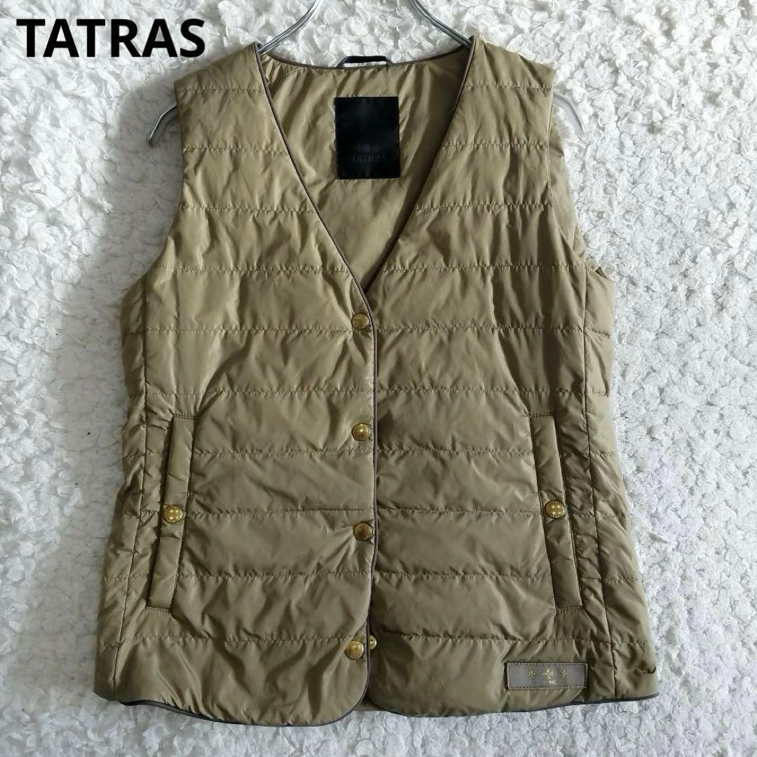 TATRAS✨インナーダウンベスト モスグリーン カーキ Vネック 金ボタン
