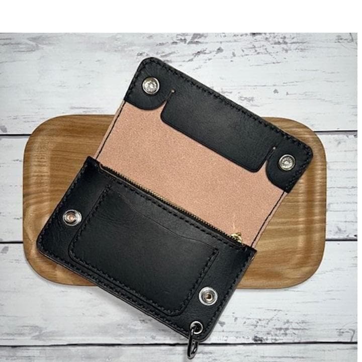 痺れウサギ ④ミドルトラッカーウォレット/茶芯/ホック真鍮/小判カン真鍮