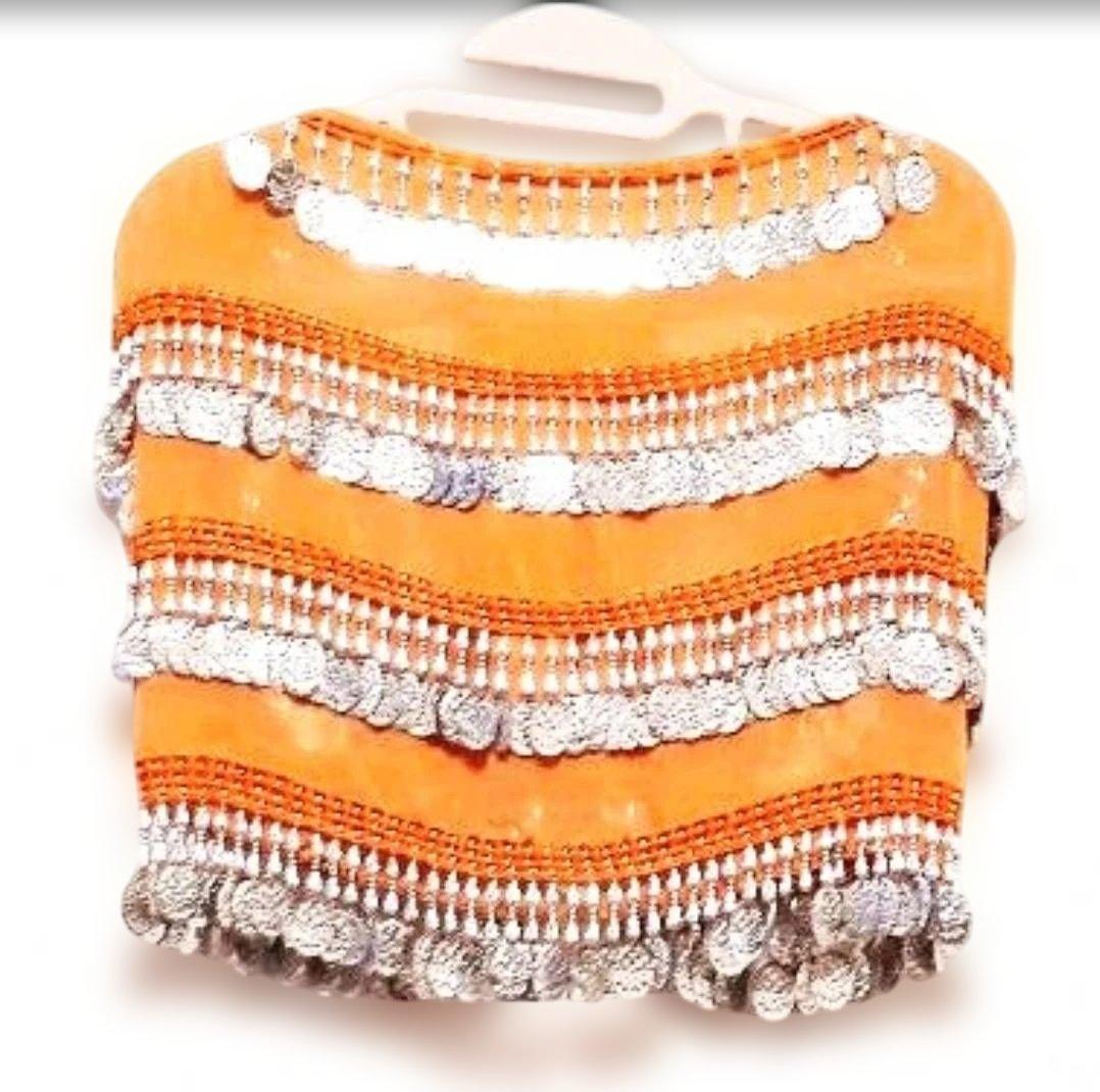 エジプト製 ベリーダンス用 ショール オレンジ シルバー装飾