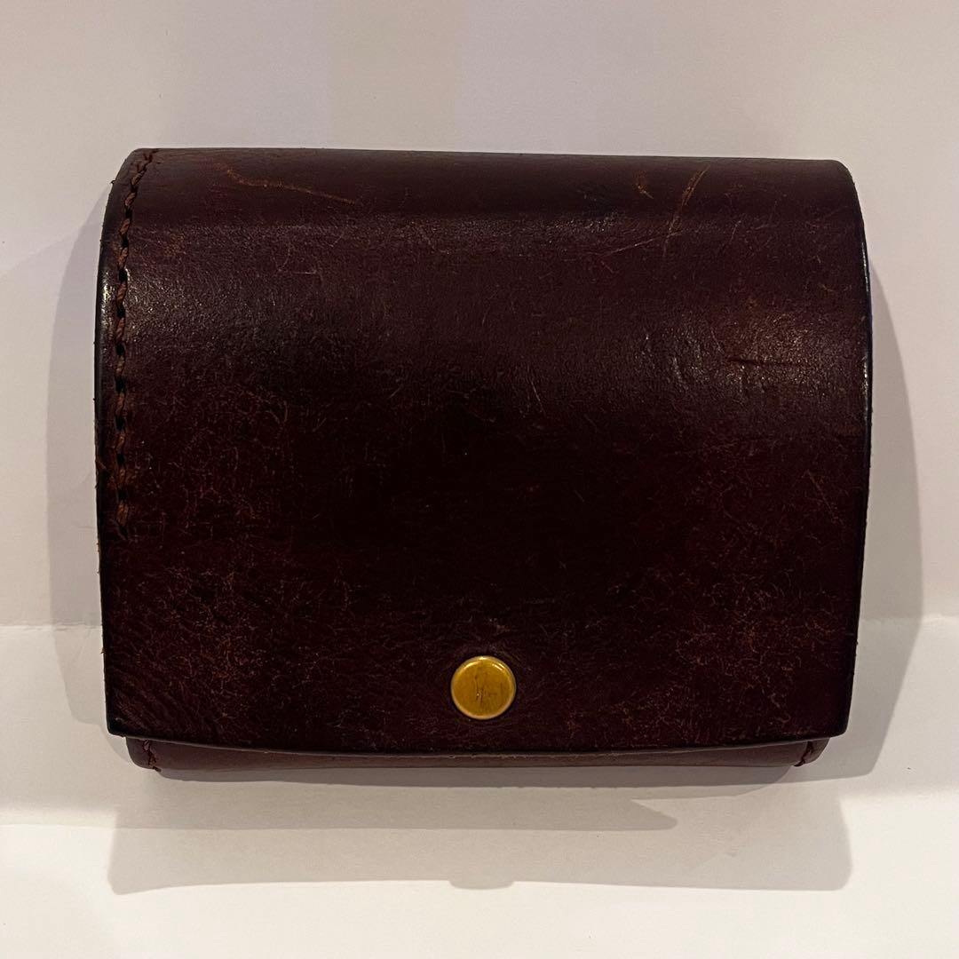 お札が折らずに入る 二つ折り財布 イタリアンレザー ハンドメイド ブラウン