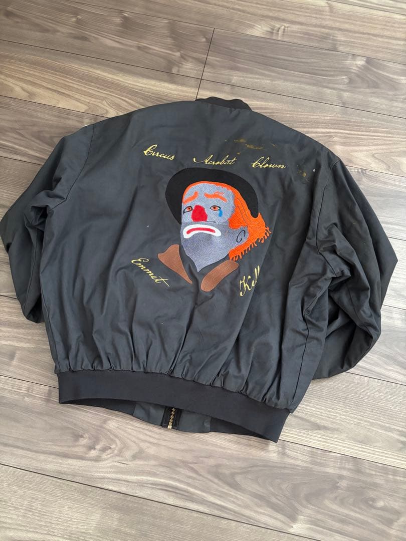 クラウン刺繍 ワークジャケットブラックLサイズピエロビンテージ