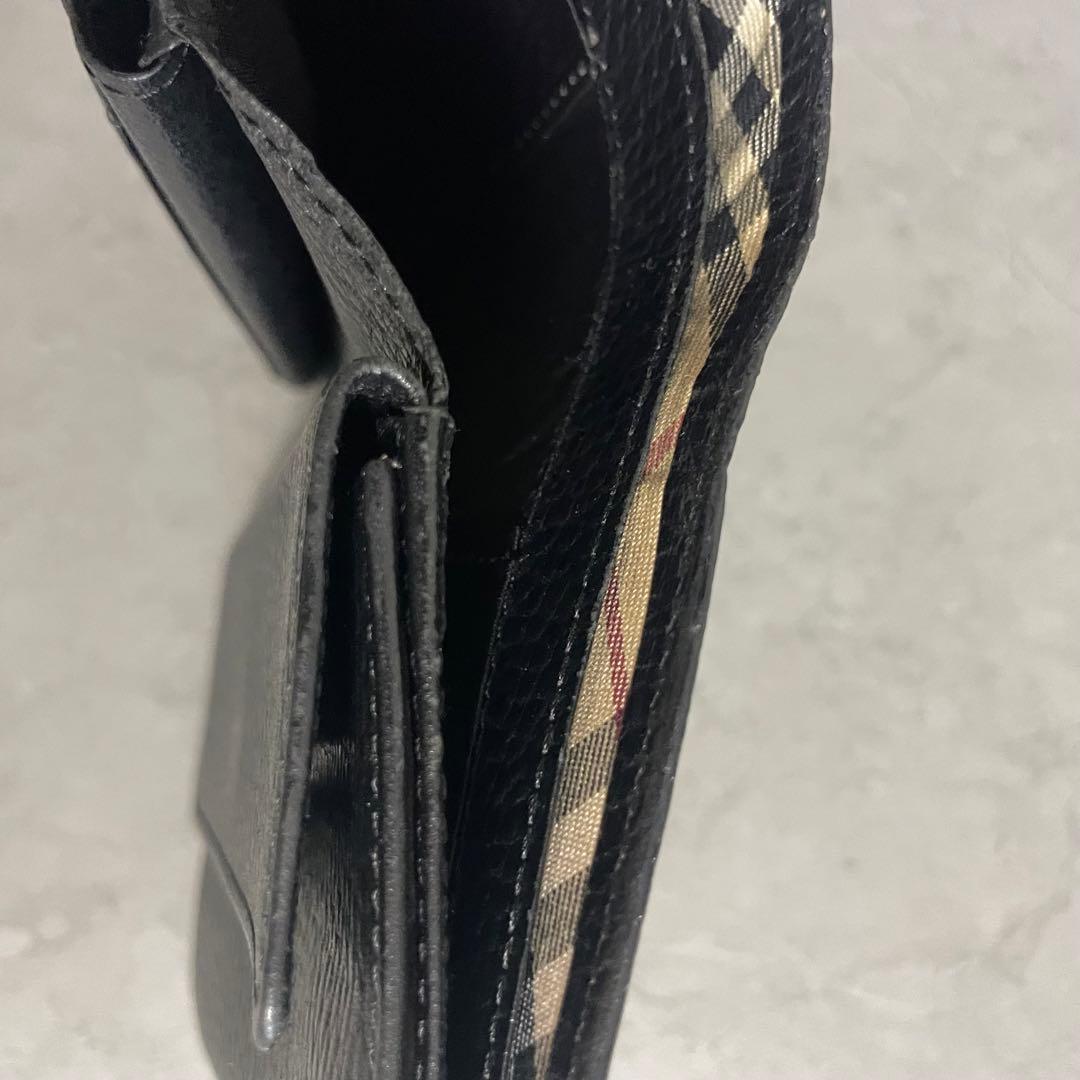 BURBERRY 二つ折り財布 ブラック レザー　ノバチェック