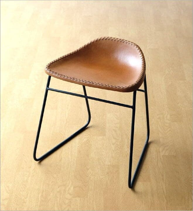 大人レトロ&カフェ風　アイアンと本革のスツール
